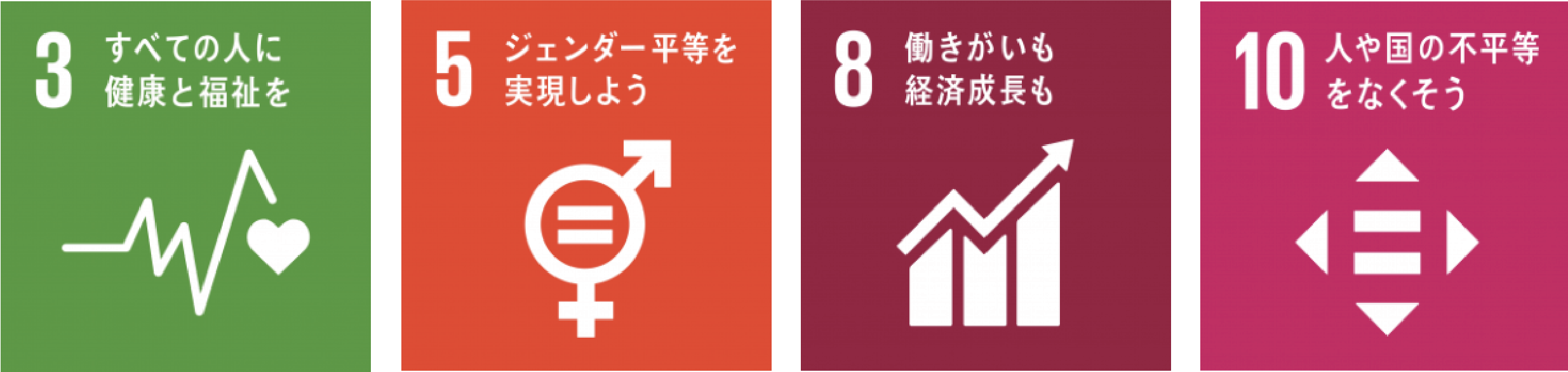 SDGs marks 3, 5, 8, 10
