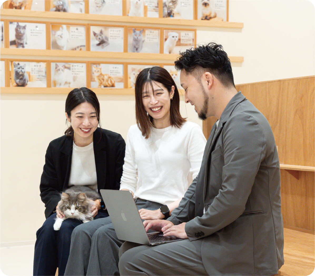 Reception staff and parakeets